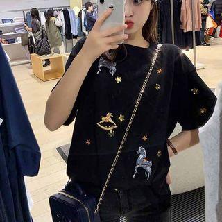 Horse Embroidered Short-sleeve T-shirt