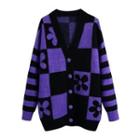 Checkerboard Flower Jacquard Cardigan