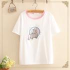 Short-sleeve Unicorn Embroidery T-shirt As Shown In Figure - One Size
