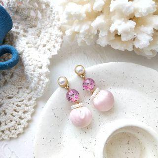 Faux Pearl & Bead Dangle Earring 1 Pair - Silver Earrings - Pink - One Size