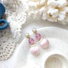 Faux Pearl & Bead Dangle Earring 1 Pair - Silver Earrings - Pink - One Size