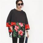Round-neck Floral-panel Blouse