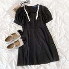 Puff-sleeve Cut-out Dress Black - One Size