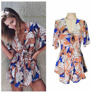 Floral Print V-neck Romper