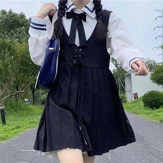 Contrast Trim Shirt / Mini Lace Up Jumper Dress