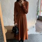 Long-sleeve Midi A-line Dress Caramel - One Size