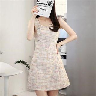 Square-neck Sleeveless Tweed Dress