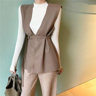 Plain Vest / Plain Mock-neck Long-sleeve Slim-fit Top