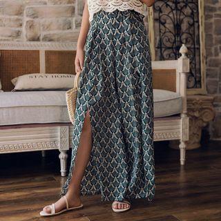 Printed Slit Wide-leg Pants