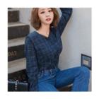 V-neck Checked Blouse