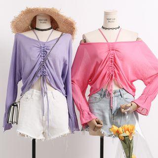 Lightweight Drawstring Cropped Halter Knit Top