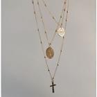 Cross & Coin Layered Necklace As Shown In Figure - One Size