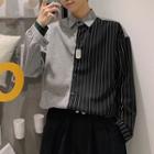 Long-sleeve Striped Color Panel Shirt