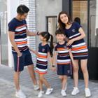 Family Matching Set: Short-sleeve Striped T-shirt + Shorts / Short-sleeve Striped T-shirt Dress