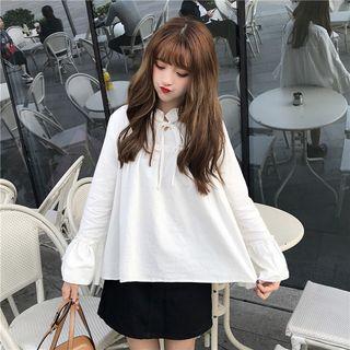 Frill-trim Tie-neck Blouse Off-white - One Size