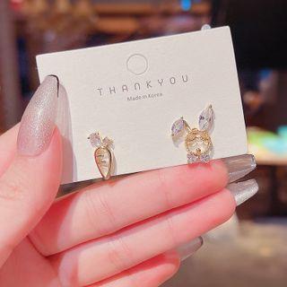 Rabbit Carrot Rhinestone Asymmetrical Alloy Earring 1 Pair - Gold - One Size
