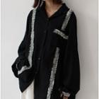 Long-sleeve Contrast Panel Blouse Black - One Size