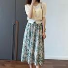 Short-sleeve Cardigan / Midi A-line Skirt / Set