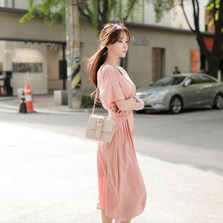 Wrap-front Flared Chiffon Long Dress