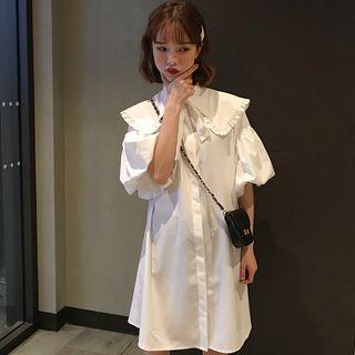 Balloon-sleeve Tie-neck Shirtdress