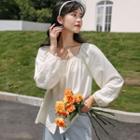 Long-sleeve Off-shoulder Chiffon Blouse Off-white - One Size