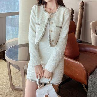 Set: Tweed Cardigan + High-waist Mini Skirt