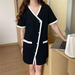 Short-sleeve Contrast Trim Black - One Size