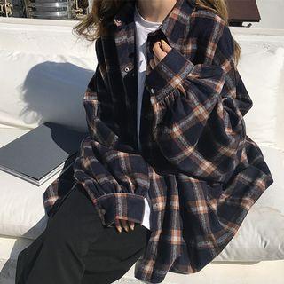 Loose-fit Plaid Shirt Blue & Red - One Size