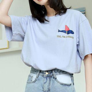 Printed Short-sleeve T-shirt Purplish Blue - One Size