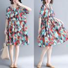 Rhombus Print Short-sleeve A-line Dress