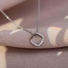 925 Sterling Silver Rhinestone Square Pendant Necklace Silver - One Size