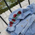 Rose-embroidered Buttoned Denim Jacket
