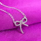 Bow Rhinestone Pendant Sterling Silver Necklace Silver - One Size