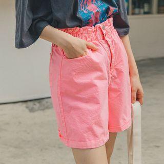 Colored Band-waist Wide-leg Shorts