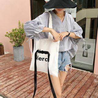 Strap-detail Lettering Shopper Bag