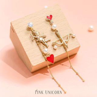 Non-matching Alloy Cupid & Heart Faux Pearl Dangle Earring