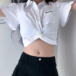 Short-sleeve Twisted Ruffled Shirt