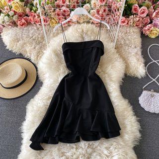 Spaghetti Strap Ruffled Asymmetrical Mini Dress