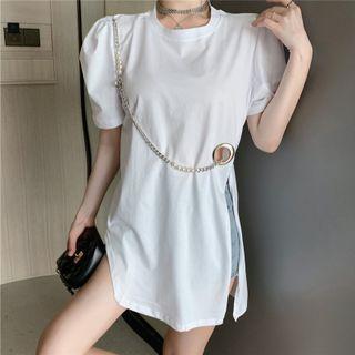 Puff-sleeve Grommet Chained T-shirt