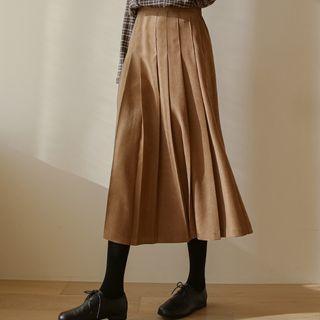 Pintuck Long Faux-suede Skirt