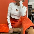 Heart Shape Cut-out Long Sleeve Cropped T-shirt