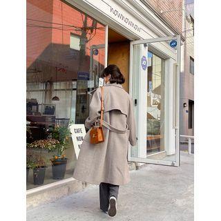 High-neck Double-breasted Coat With Sash