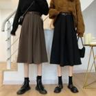 Woolen High-waist A-line Midi Skirt