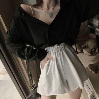 Set: Hooded Loose-fit Top + High-waist Shorts