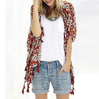 Tassel Trim Patterned Light Jacket