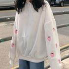 Strawberry Embroidered Hoodie White - One Size