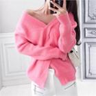 V-neck Two-way Cable-knit Sweater
