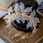 Set: Wedding Flower Faux Crystal Headband + Dangle Earring Set - Gold - One Size