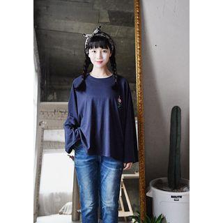 Wide-sleeve Bird Embroidered T-shirt