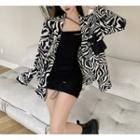 Spaghetti Strap Lettering Drawstring Mini Sheath Dress / Zebra Print Blazer